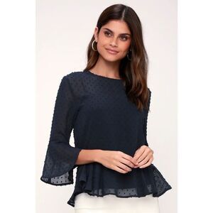 Lulu’s Navy Blue Flounce Sleeve Top XL